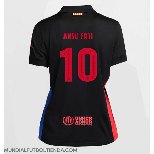 Camiseta Barcelona Ansu Fati #10 Segunda Equipación Replica 2024-25 para mujer mangas cortas